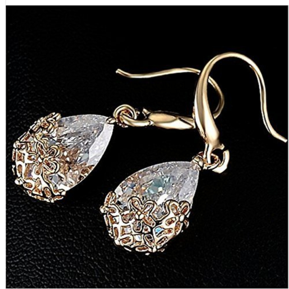18k Gold Crystal Golden Drop Earrings